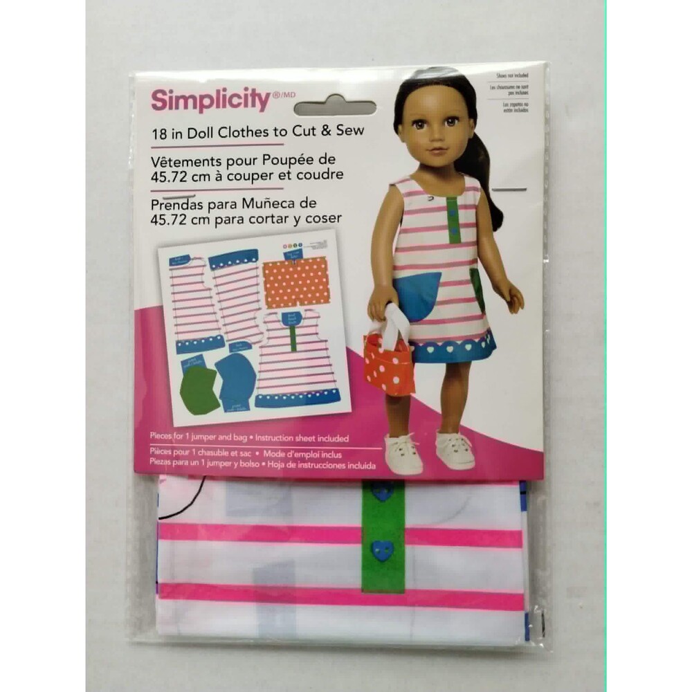 Simplicity Fabric Instr. for 18" Doll Clothes Cut & Sew, Jumper, Handbag